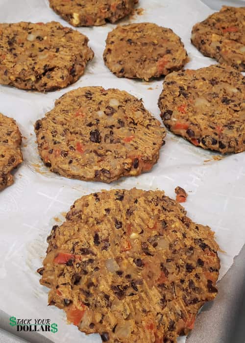Black bean burgers on parchment paper