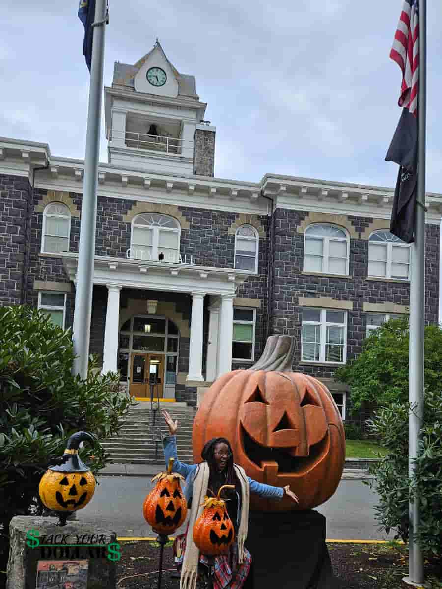 The author (Me) in front of City Hall in St. Helens, Oregon with a pumpkin display