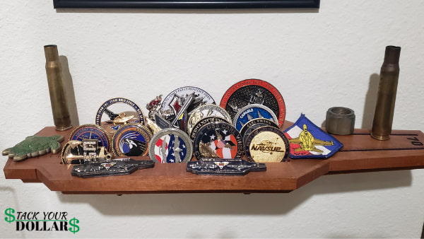 Wood military coin holder