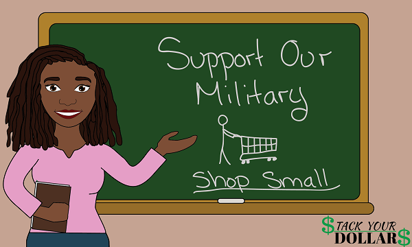 Chalkboard sign to support our military and shop small
