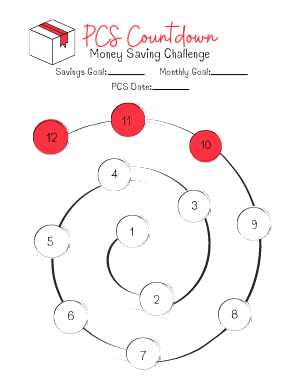 Number spiral PCS Countdown Money Saving Challenge