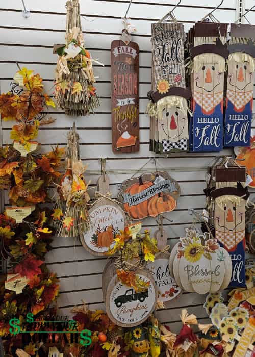 Hanging Fall decorations at a store